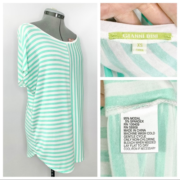 •GIANNI BINI• Mint Stripe Dolman Sleeve Tunic Tee - Picture 2 of 4